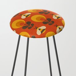 70s Bees and Flowers Orange  Counter Stool