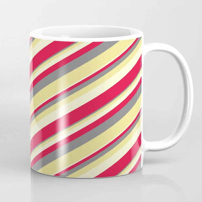 Gray, Tan, Light Yellow & Crimson Colored Lines Pattern Coffee Mug
