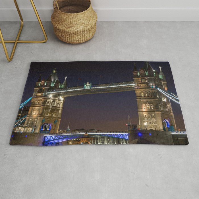 Great Britain Photography - The Famous Tower Bridge In London At Night Rug