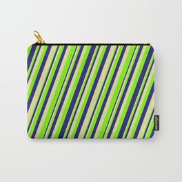 [ Thumbnail: Pale Goldenrod, Chartreuse & Midnight Blue Colored Lines Pattern Carry-All Pouch ]