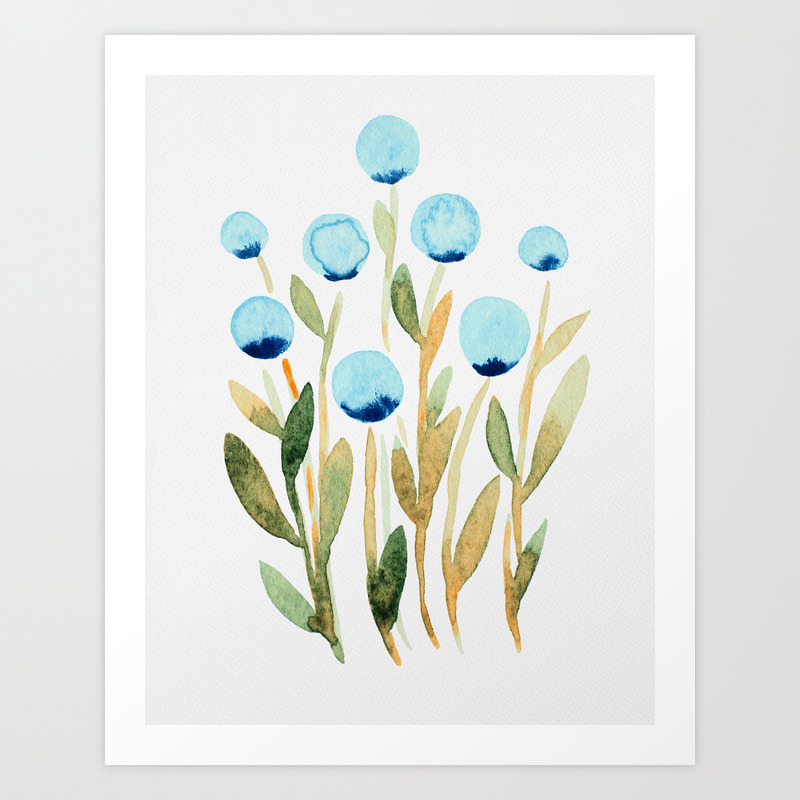 Simple Watercolor Flowers Blue And Sap Green Art Print By Wackapacka Society6 The best selection of royalty free watercolor floral border vector art, graphics and stock illustrations. simple watercolor flowers blue and sap green art print by wackapacka