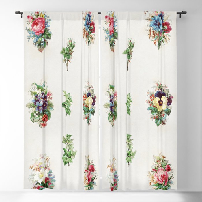 Nine Poetry Pictures with Flowers and Plants Blackout Curtain