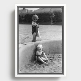 Frenemies; girl best friends; with friends like this who needs enemies humor funny female girl power black and white portrait photograph - photography - photographs Framed Canvas