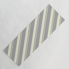 [ Thumbnail: Dark Gray & Beige Colored Striped/Lined Pattern Yoga Mat ]