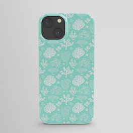 Mint Blue And White Coral Silhouette Pattern iPhone Case