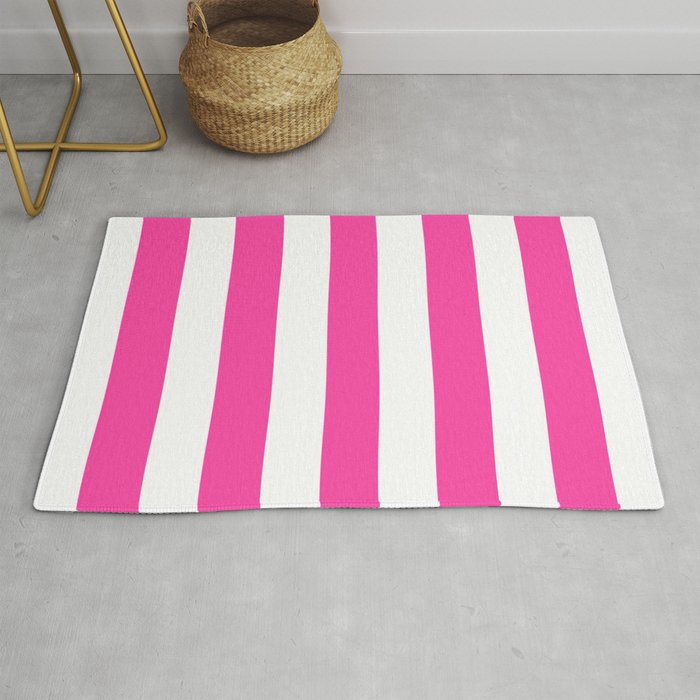 Wild Strawberry - solid color - white stripes pattern Rug