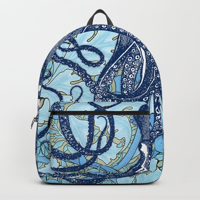 Antique Octopus on William Morris Floral Backpack