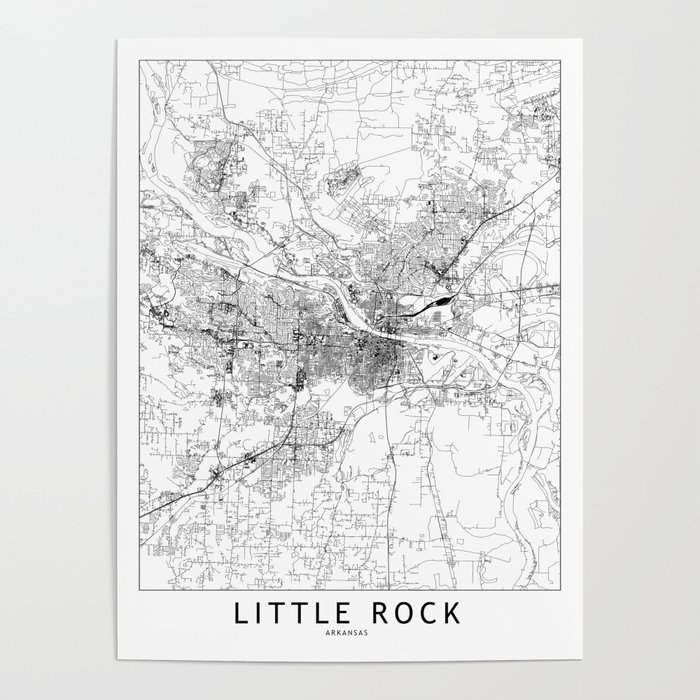 Little Rock White Map Poster