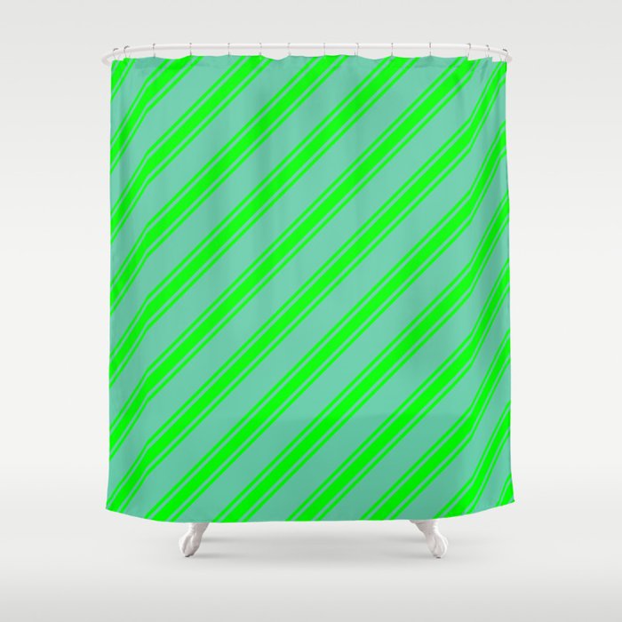Aquamarine & Lime Colored Stripes Pattern Shower Curtain
