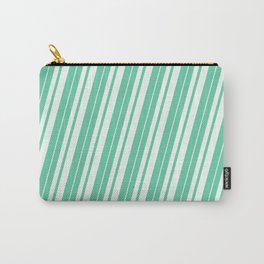 [ Thumbnail: Aquamarine and Mint Cream Colored Stripes Pattern Carry-All Pouch ]