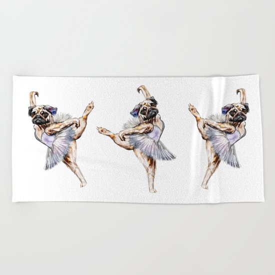 Pug Ballerina in Dog Ballet | Swan Lake Beach Towel