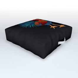 Rooster on Black Outdoor Floor Cushion
