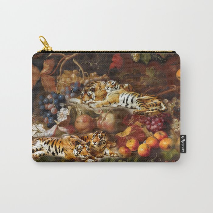 Tigers & Fruit Abundance - Antique Vintage Paintings Collage Carry-All Pouch