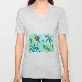 Hand Painted Watercolor Abstract Colorful Bugs V Neck T Shirt