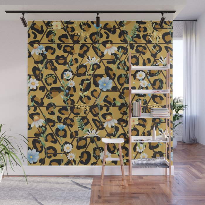 Leopard Print Geometric Wildflowers Wall Mural