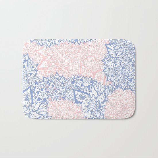 Modern pink rose quartz serenity blue mandala floral illustration Bath Mat