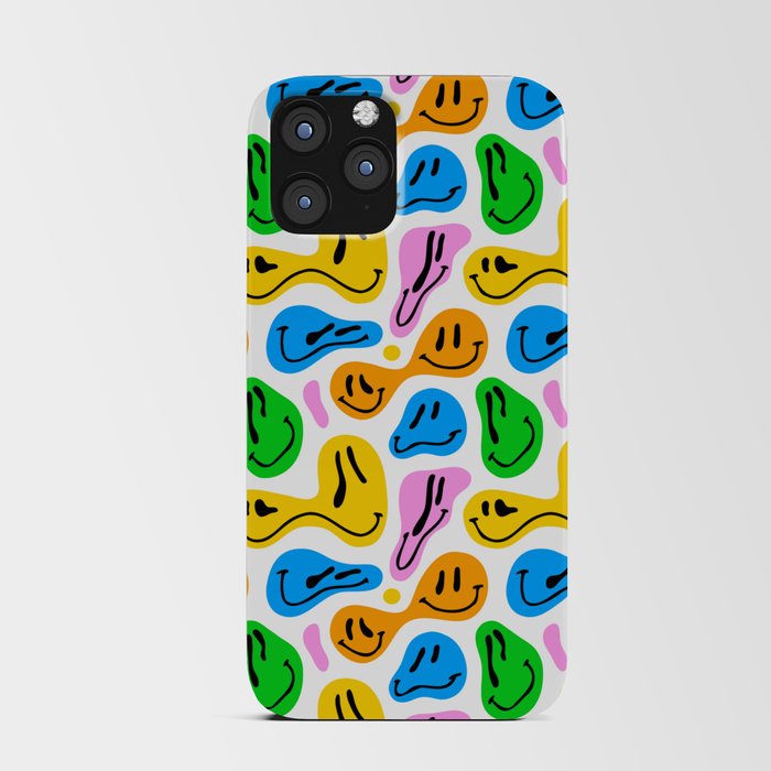 Funny melting smiling happy face colorful cartoon seamless pattern iPhone Card Case