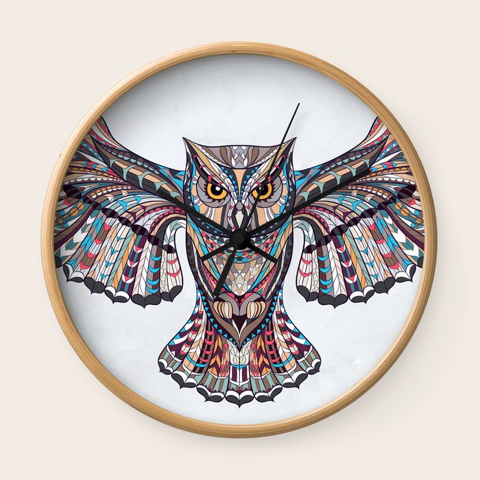 Colorful Ethnic Owl Wall Clock By Serigraphonart Society6 - Colorful Owl Wall Clocks Colorful Ethnic Owl Wall Clock By Serigraphonart Society6 - Colorful Owl Wall Clocks