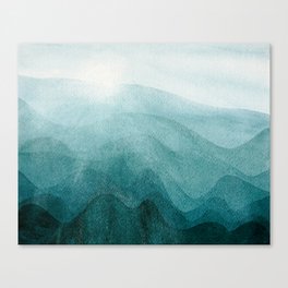 Sunrise in the mountains, dawn, teal, abstract watercolor Canvas Print