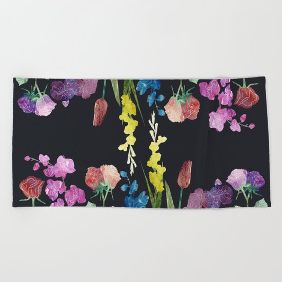 New Flowers at Night Beach Towel