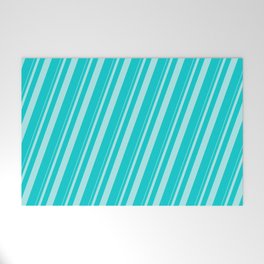 [ Thumbnail: Turquoise & Dark Turquoise Colored Stripes Pattern Welcome Mat ]