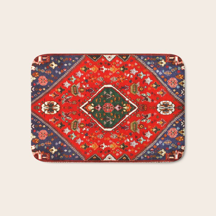 Red Blue Oriental Traditional Antique Moroccan Style Bath Mat by