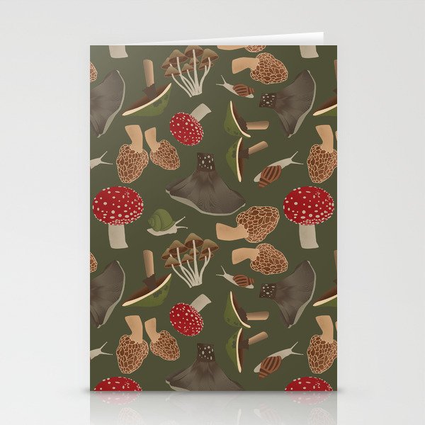 Tossed Mushrooms - dark green Stationery Cards