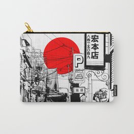 Tokyo street sunrise Carry-All Pouch | Curated, Risingsun, Twilight, East, Architecture, Kyoto, Illustration, Street, Sunset, Drawing 