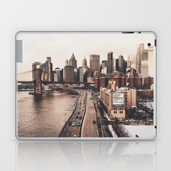 New York City | NYC Skyline and Brooklyn Bridge | Film Style Photography | Lower Manhattan Winter Laptop & iPad Skin