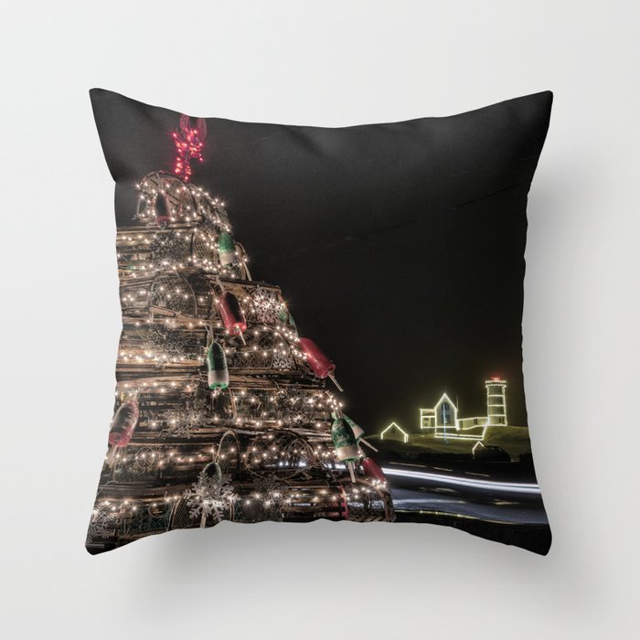 Lobster trap tree at the Nubble Lighthouse Throw Pillow