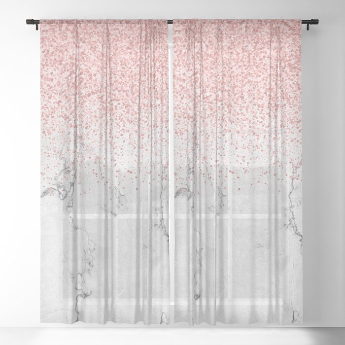 Rose Gold Glitter And White Marmble Sheer Curtain By Mydream Society6 Marmble Sheer Curtain By Mydream Society6, Rose Gold Curtains