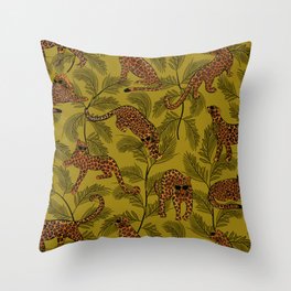 Festive Leopards with Sunglasses on Light Olive Throw Pillow