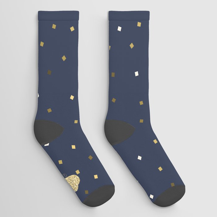 Gold Butterfly on Navy Blue Socks