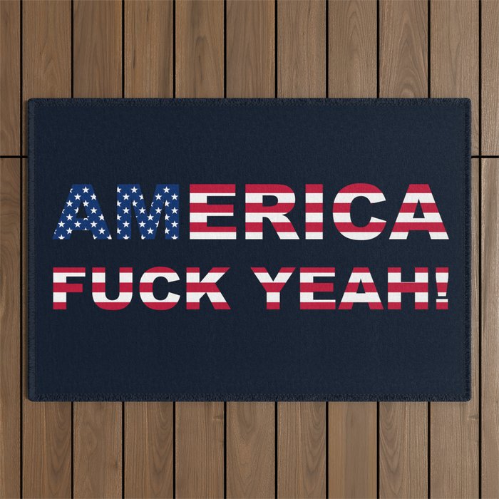AMERICA FUCK YEAH writing with USA flag Outdoor Rug