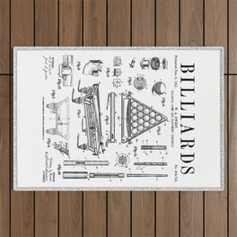 Billiards Table Pool Cue Ball Vintage Patent Drawing Print Outdoor Rug