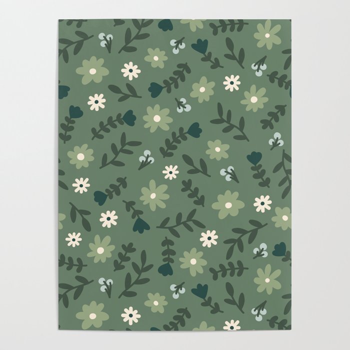 Flower Pattern (sage green) Poster