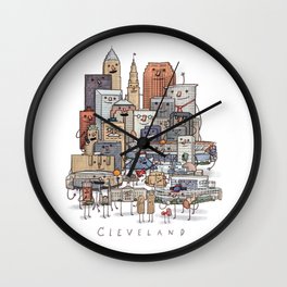 Cleveland Skyline group portrait Wall Clock | Architecture, Painting, Illustration, Funny 