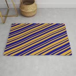 [ Thumbnail: Goldenrod & Dark Blue Colored Lined/Striped Pattern Rug ]