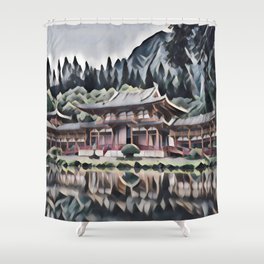 Temple by the Lake Shower Curtain