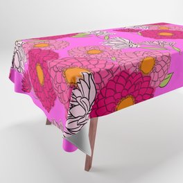 Retro Mums Floral Midcentury Modern Wallpaper Neon Pink Tablecloth