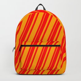 [ Thumbnail: Red & Orange Colored Pattern of Stripes Backpack ]