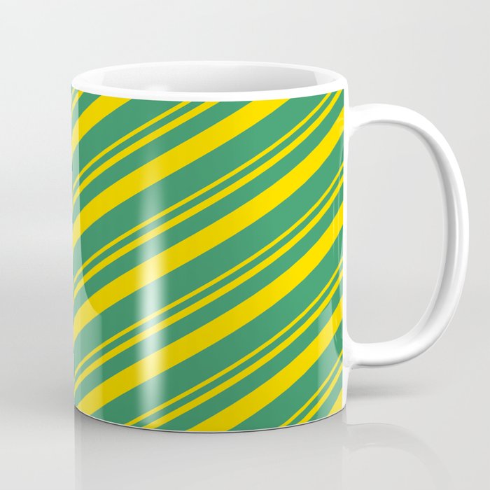 Yellow & Sea Green Colored Lines/Stripes Pattern Coffee Mug