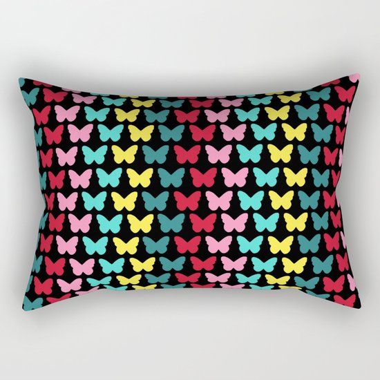 Happy Butterflies on Black Rectangular Pillow