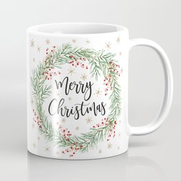 Merry Christmas wreath with red berries Mug