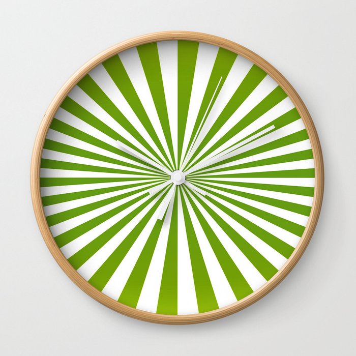 Green and White Sunburst Pattern Wall Clock