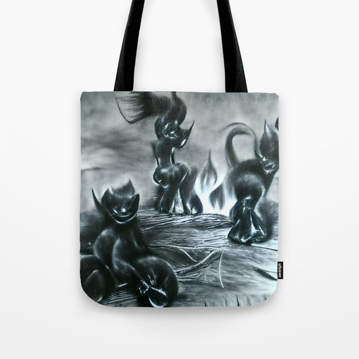 Black kittens playing in hell Tote Bag