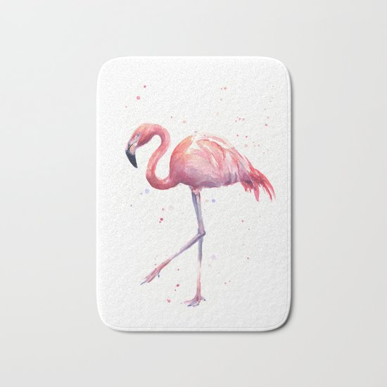 Flamingo Watercolor Pink Bird Bath Mat