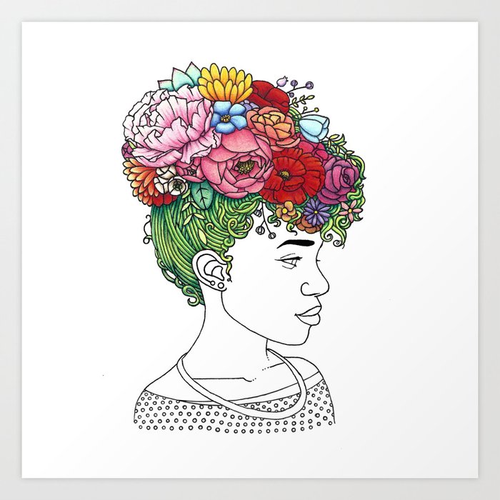Flowered Hair Girl 2 Art Print