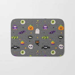 Halloween Seamless Pattern with Funny Spooky on Gray Background Bath Mat