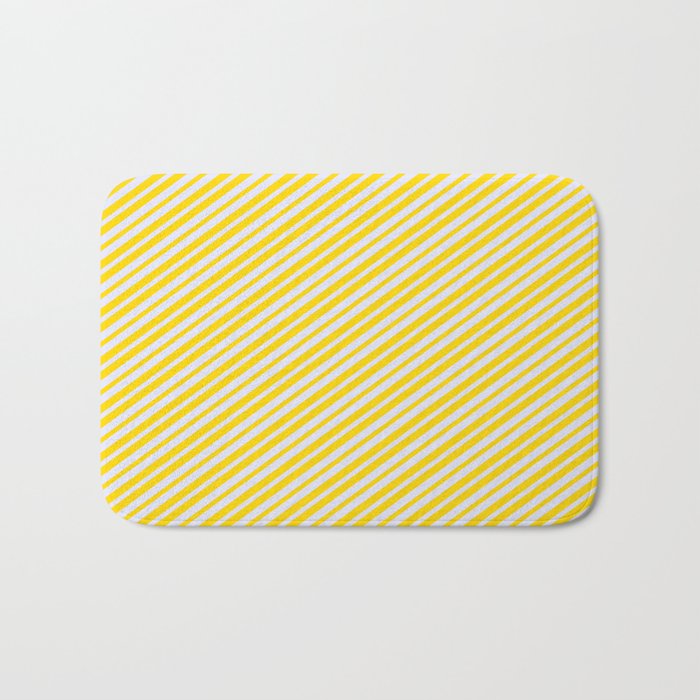 Yellow & Lavender Colored Lines Pattern Bath Mat